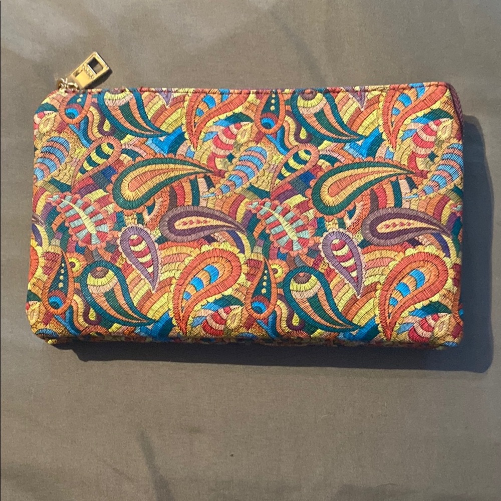 Colorful Paisley Clutch with Gold Zipper